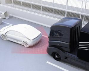 truck braking to avoid accident with car